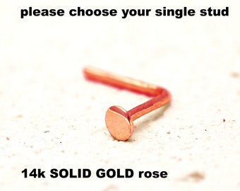 14k Solid Rose Gold Nose Ring Stud, 20g Simple Piercing