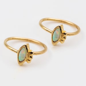 Evil Eye Earrings, 14K GOLD Hoop Earrings, Opal Hoops, Eye Earrings, Boho Jewelry, Protection Jewelry, Gemstone Earrings, Gift for her