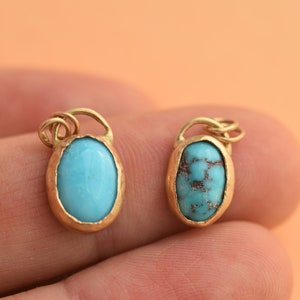 Turquoise Pendant, Solid 14k Gold Charm, Dainty Pendant, Handmade Charm Pendant, Gemstone Charm, Oval Pendant