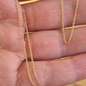 Solid 14K Gold Rolo Cable Chain, 1mm Gold Chain, Real Genuine 14KT Gold Chain, Round Cable Link Chain for Pendant