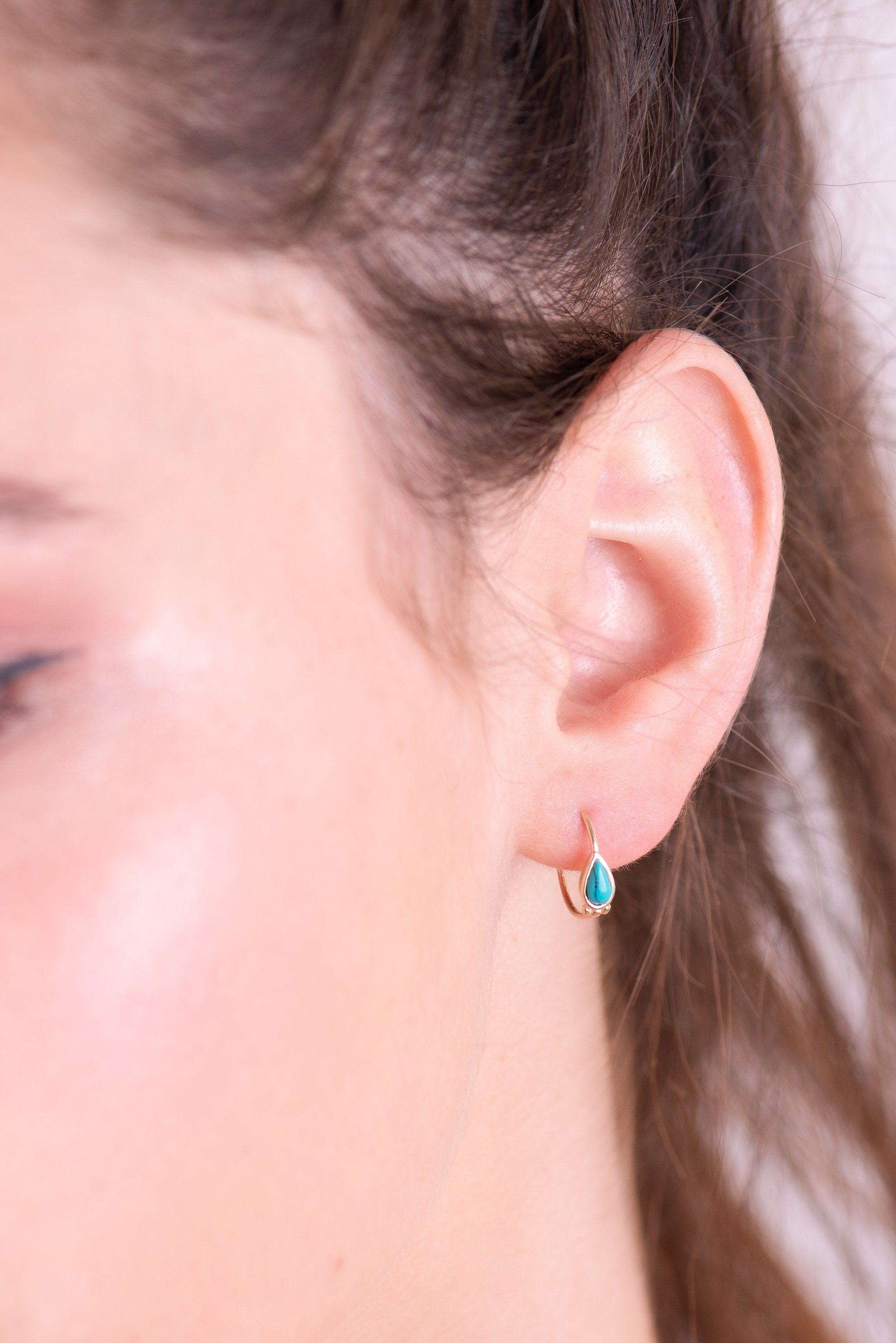 Turquoise Hoop Earrings 14K GOLD One Pair of Hoops Earrings Etsy