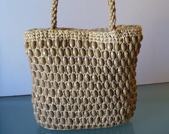 Vintage Delill Raffia & Lucite Bead Handbag Made in Italy