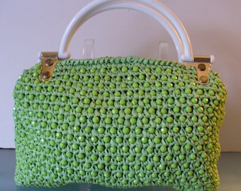 Vintage Magid Raffia & Lucite Bead Handbag Made in Italy