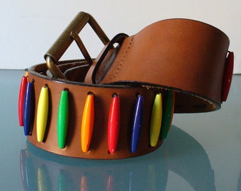 Made in Italy Caramel Beaded Leather Belt Size M