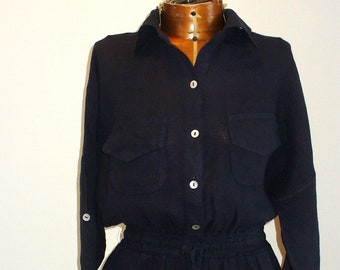 Vintage Francesca Bettini Made in Italy Navy Linen Dress Size S