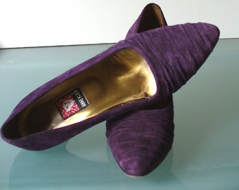 Vintage Anne Klein Made in Italy Purple Suede Pumps Size 7M