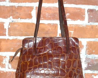 Vintage Made in Italy Alligator  Embossed Leather Shoulder Bag