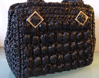 Vintage Made in Italy Black Raffia Handbag