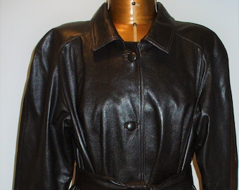 Vintage Scuola Del Cuoio Leather Swing Coat Made in Italy