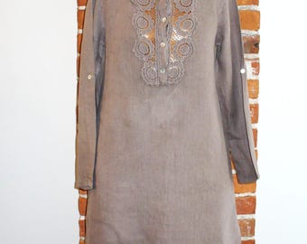 Vintage Carla Conti Made in Italy Olive DrabLinen Dress Size XS
