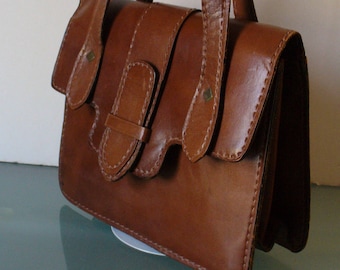 Vintage Accordion Style Cognac  Bag Made in Italy
