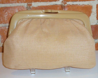 Made in Italy Tan Linen Clutch Bag