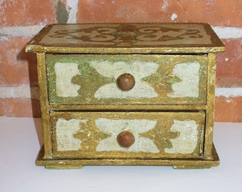 Made in Italy Gesso Gold Leaf Wood Box w/ Drawers