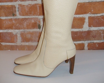 Claudia Ciuti Made in Italy Bone Boar Skin  Boots Size 7.5 M US