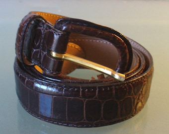 Talbots Alligator Embossed Leather Belt Made in Italy Size M