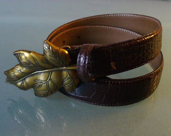 Talbots Alligator Embossed Leather Belt Made in Italy Size M