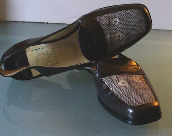 Vintage Made in Italy Joan & David Leather Ring Lizard Sling Backs Size 6M