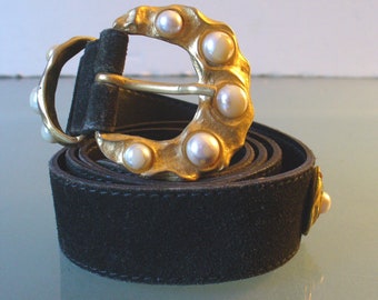 The Limited Made in Italy Suede Belt with Pearl Accents Size M