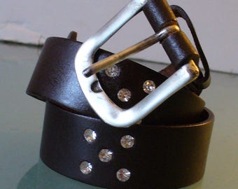 The Limited Made in Italy Brown Leather & Rhinestone  Belt Size M
