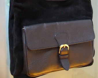 Vintage Black Suede Jane August Made in Italy Shoulder  Bag