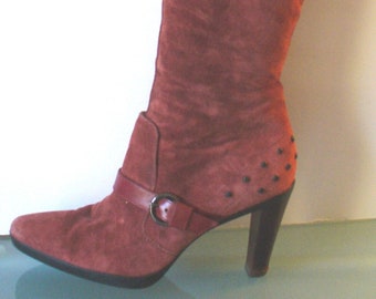 Vintage Tod's Made in Italy Distressed Suede Heeled Boots Size 39 EU