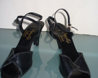 Vintage Amalfi By Rangoni Black Calf Skin Pumps Size 8N