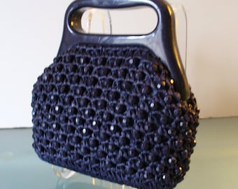 Made in Italy Mister Ernest Navy Bead and Raffia Handbag