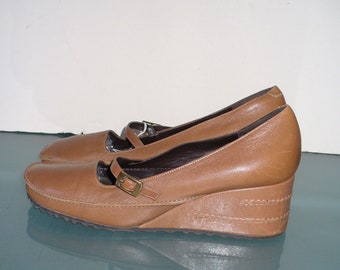 Made in Italy Via Spiga Mary Jane Wedge Heel Shoes Size 7.5 M US