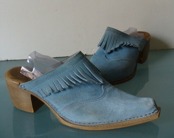 Western Style Blue Suede Buck Clogs Made in Italy