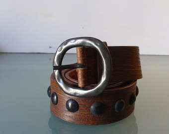 Vintage Garuglieri Made in Italy Heavy Leather Studded Belt  Size L