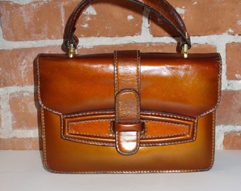 Vintage Florentia Accordion Style Cognac  Bag Made in Italy
