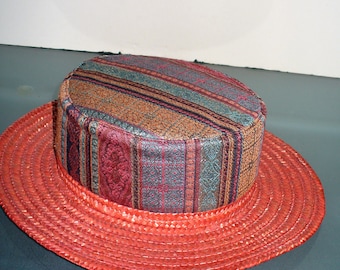 Vintage Saks Fifth Avenue Straw Boater Hat Made in Italy