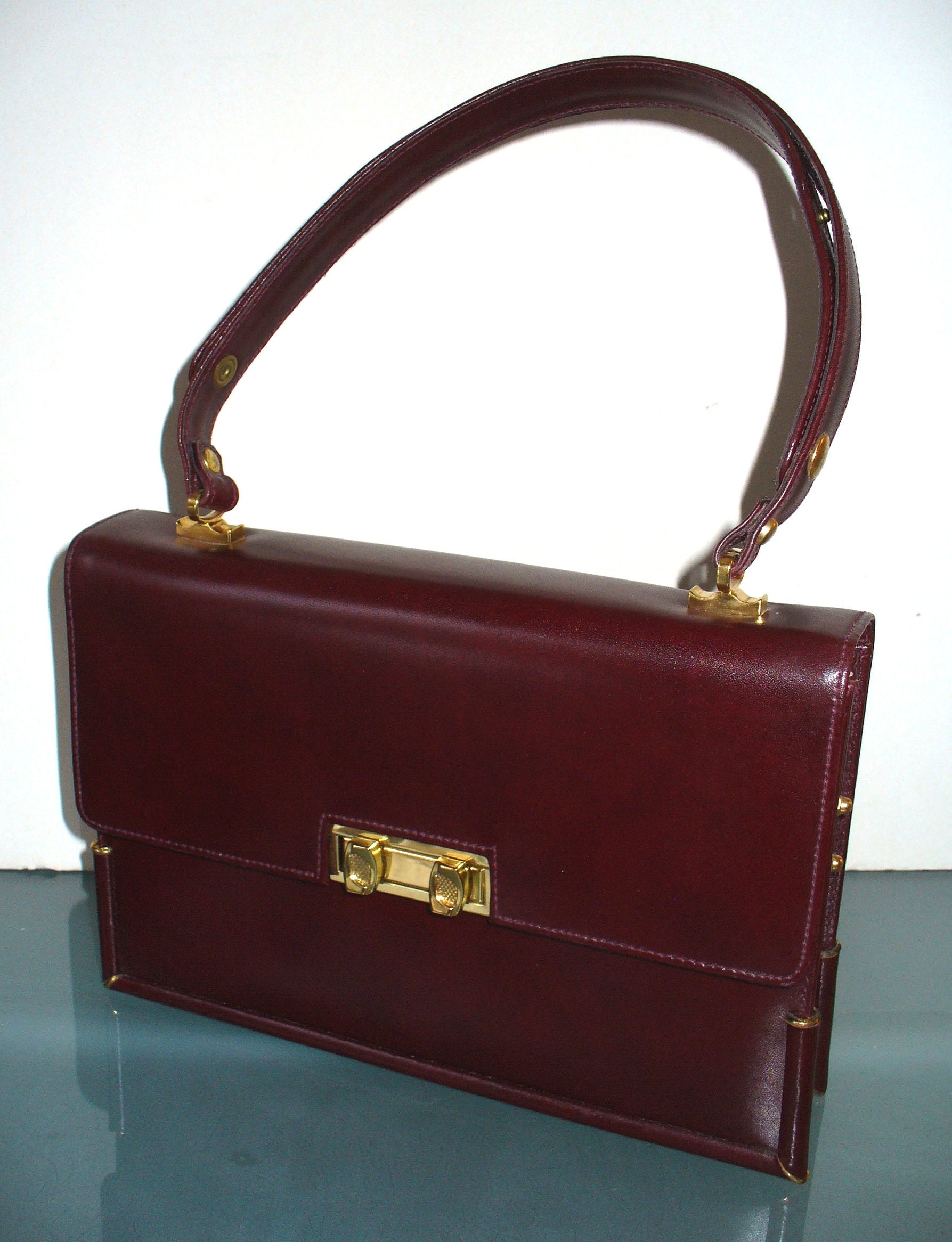 Vintage Michelangelo Florence Oxblood Kelly Bag Made in Italy