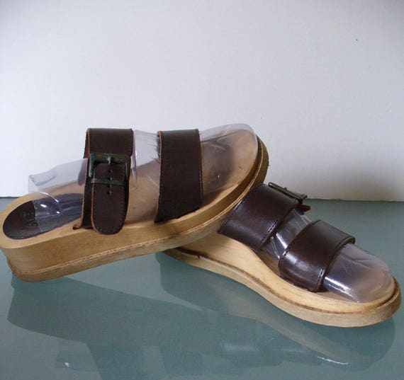 AE Leather & Wood Slides Made in Italy Size 7 - image 1