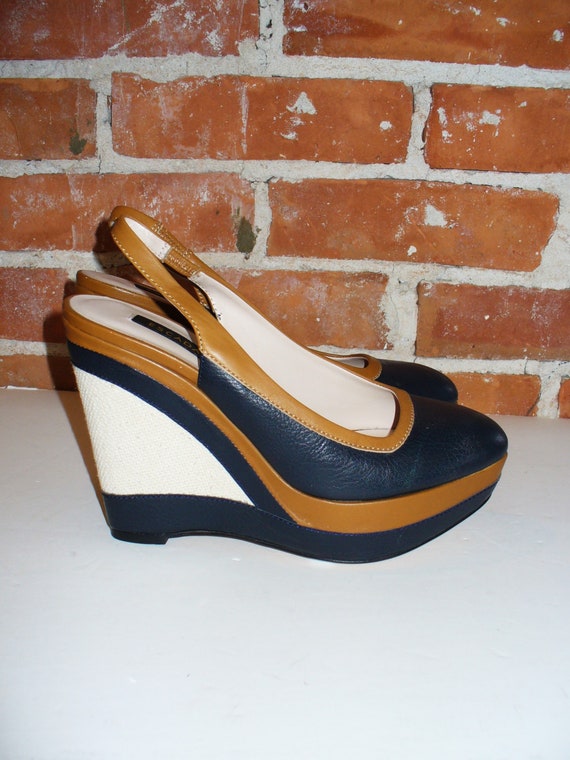 Escada Made in Italy  Leather Wedge Platform Shoes