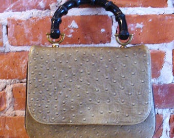 Vintage Greta Made in Italy Bamboo & Ostrich Leather Bag