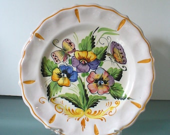 Vintage Made in Italy Pansy Pottery Plates (3)