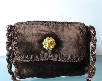 Vintage Made in Italy Velvet and Crochet Shoulder Bag