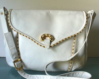 Vintage  Made in Italy White Leather Shoulder Bag