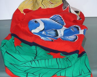 Vintage Made In Italy Giant Fish Print Scarf