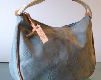 Claudia Firenze Sky Blue Suede  Made in Italy Hobo Bag