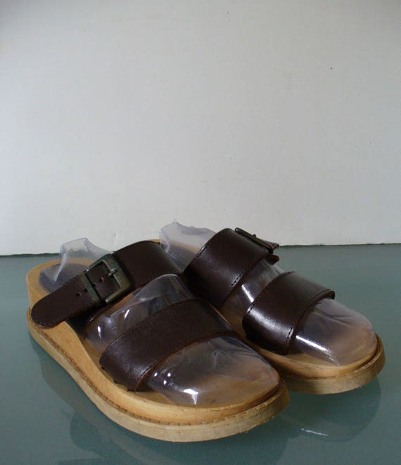 AE Leather & Wood Slides Made in Italy Size 7 - image 3