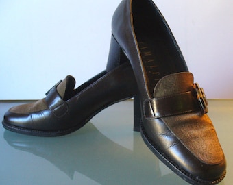 Amalfi Made in Italy Dark Brown Chunky Heeled Buckle Shoe Size 5B