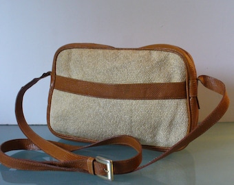 Made in Italy Talbots Linen And Leather Crossbody  Bag