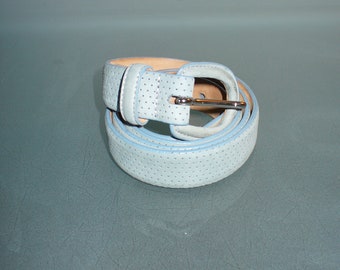 Talbots Made in Italy Baby Blue Perforated Leather Belt Size L