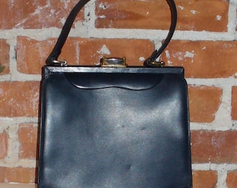 Vintage Saks Fifth Avenue Midnight Blue Leather Hand Bag Made in Italy