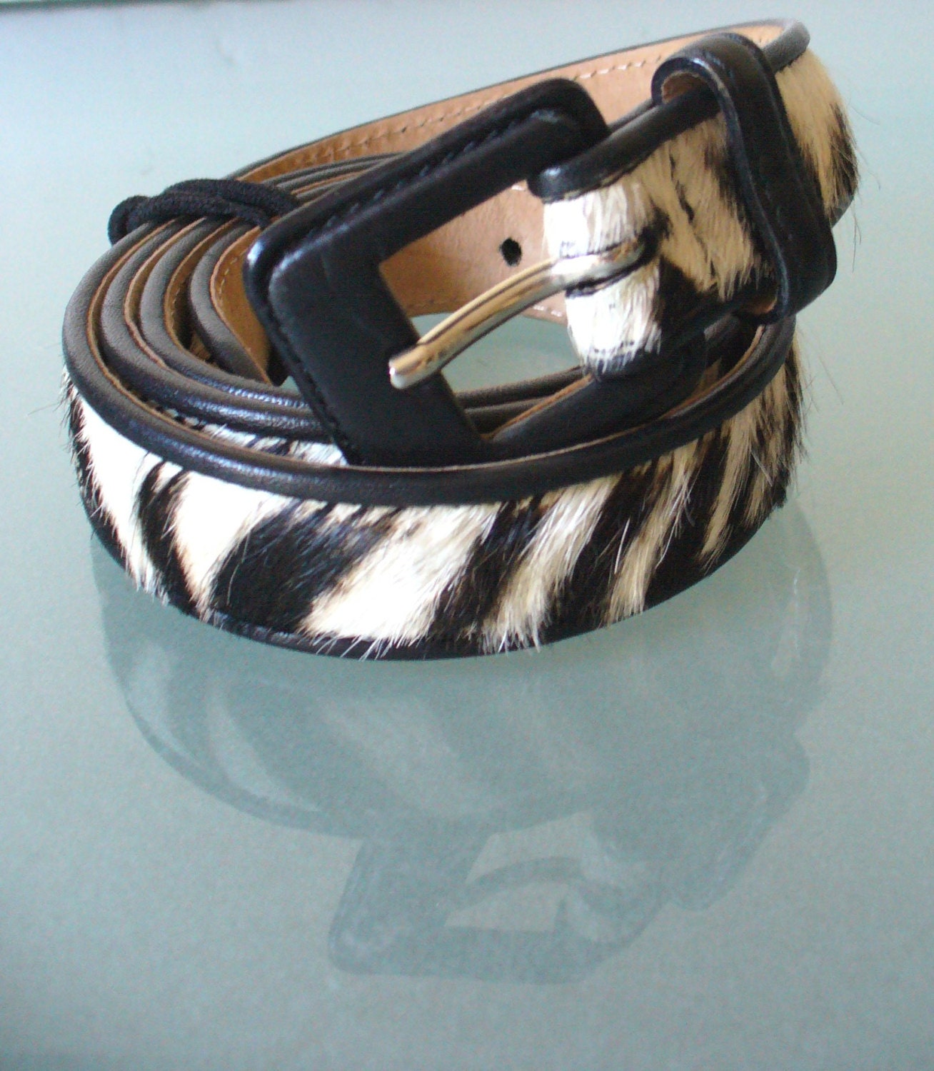 Talbots Fur Zebra Pattern Belt Made in Italy Size L