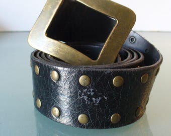 Vintage Sangiorgio Made in Italy Heavy Leather Studded Belt  Size L