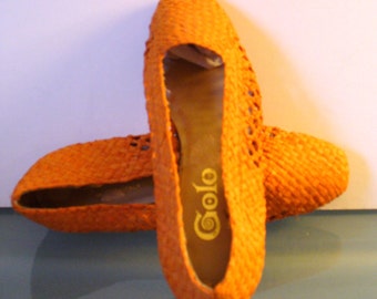 Made in Italy Golo Orange Sherbet Raffia Straw Shoes Size 5.5