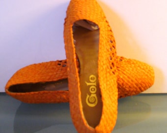 Made in Italy Golo Orange Sherbet Raffia Straw Shoes Size 5.5